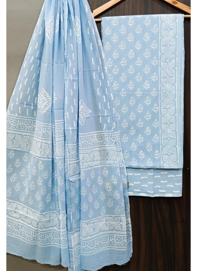 Cotton Sky Blue Daily Wear Printed Printed Salwar Suit